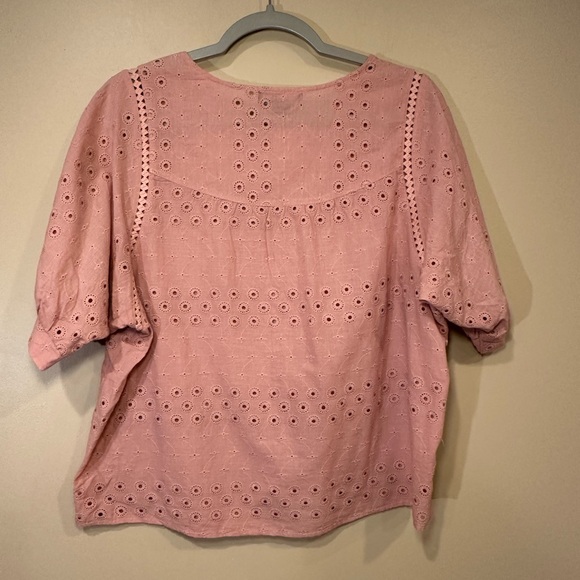 Indigo Poppy Coral 100% Cotton Shirt Top Eyelet Small - Picture 3 of 7